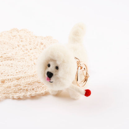 Handmade Needle Felted Bichon Frise Keychain | Wool Dog Bag Charm