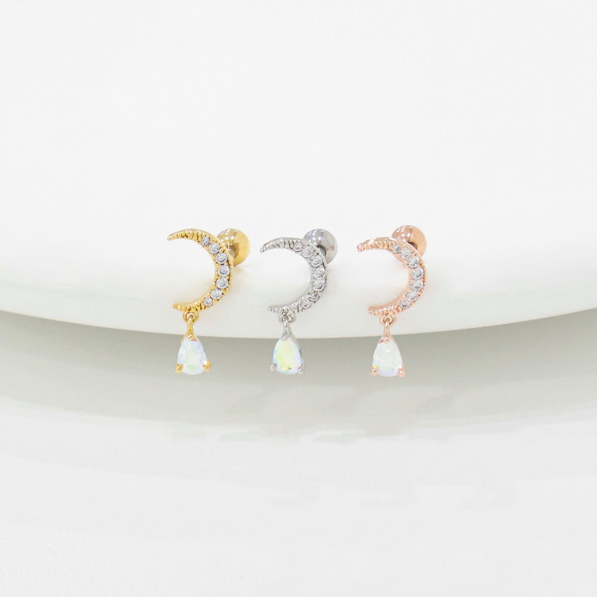 Crescent Moon Teardrop Dangle Cartilage Piercing - Surgical Steel