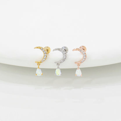 Crescent Moon Teardrop Dangle Cartilage Piercing - Surgical Steel