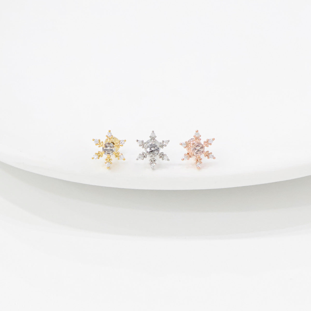 Winter Snowflake Stud Earrings – 2 Styles in Gold, Silver & Rose Gold | 8TTITTO8