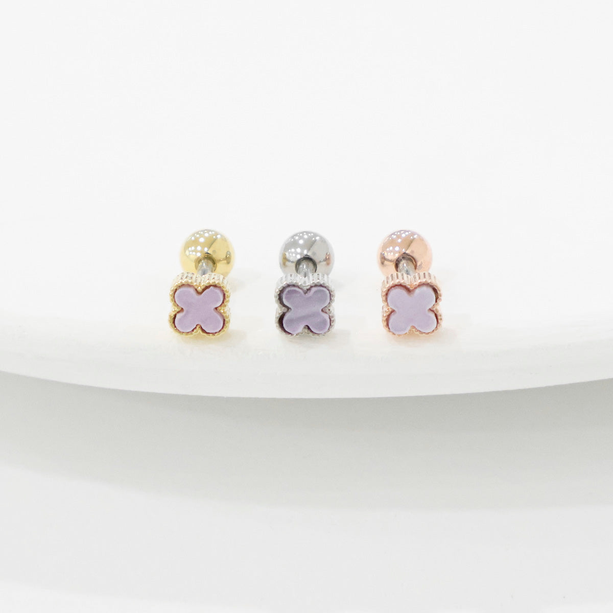 Lavender mother of pearl four leaf clover piercing with titanium post in gold silver rose gold frames product comparison