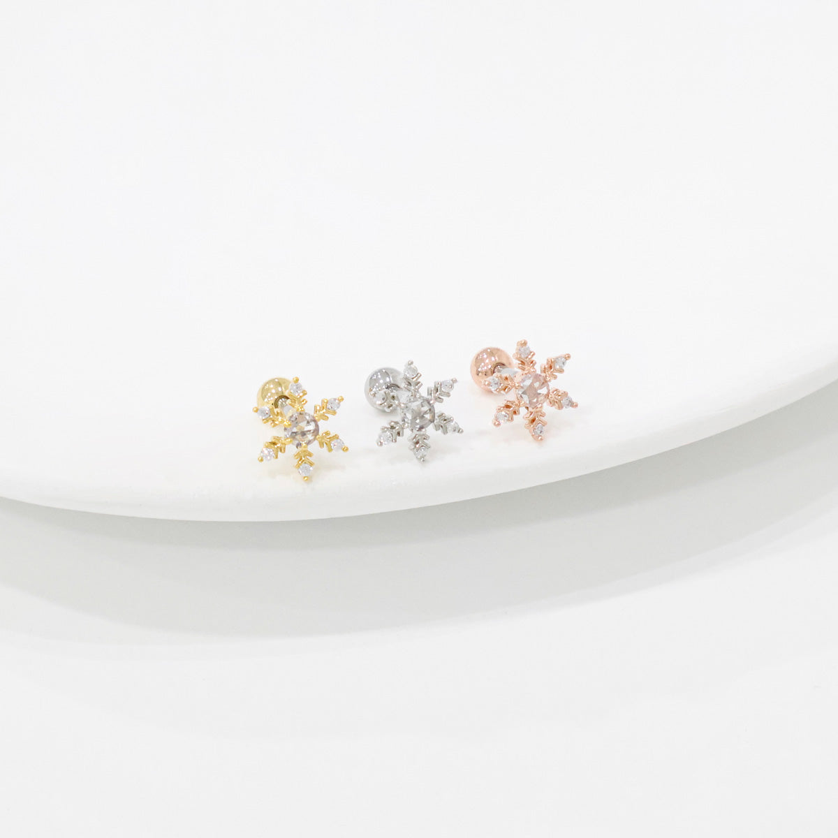 Winter Snowflake Stud Earrings – 2 Styles in Gold, Silver & Rose Gold | 8TTITTO8