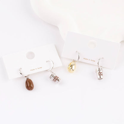 ☕ Coffee Bean & To-Go Cup Mismatch Earrings – Kawaii Food Jewelry | 8TTITTO8