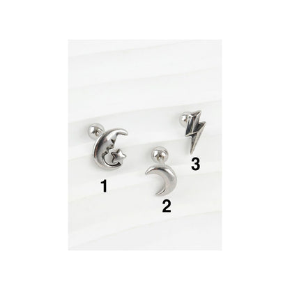 Surgical Steel Celestial Barbell Stud Earrings - Antique Moon Star Lightning