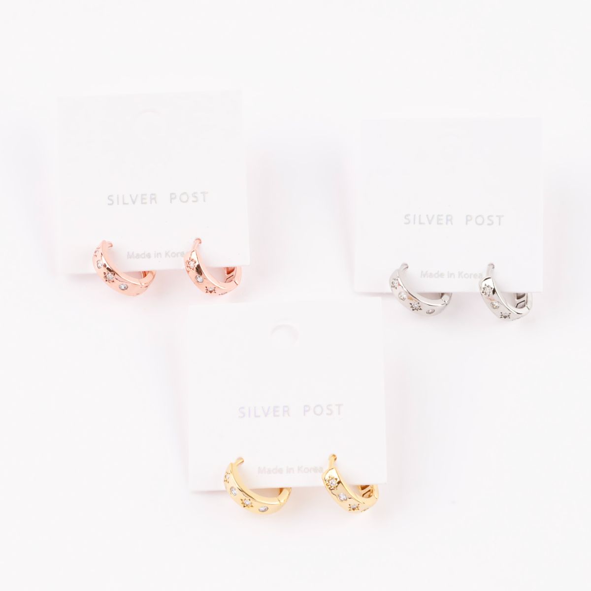 Star Bezel CZ Hinged Hoops in Gold, Silver & Rose Gold