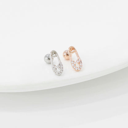 CZ safety pin helix earring detail closeup