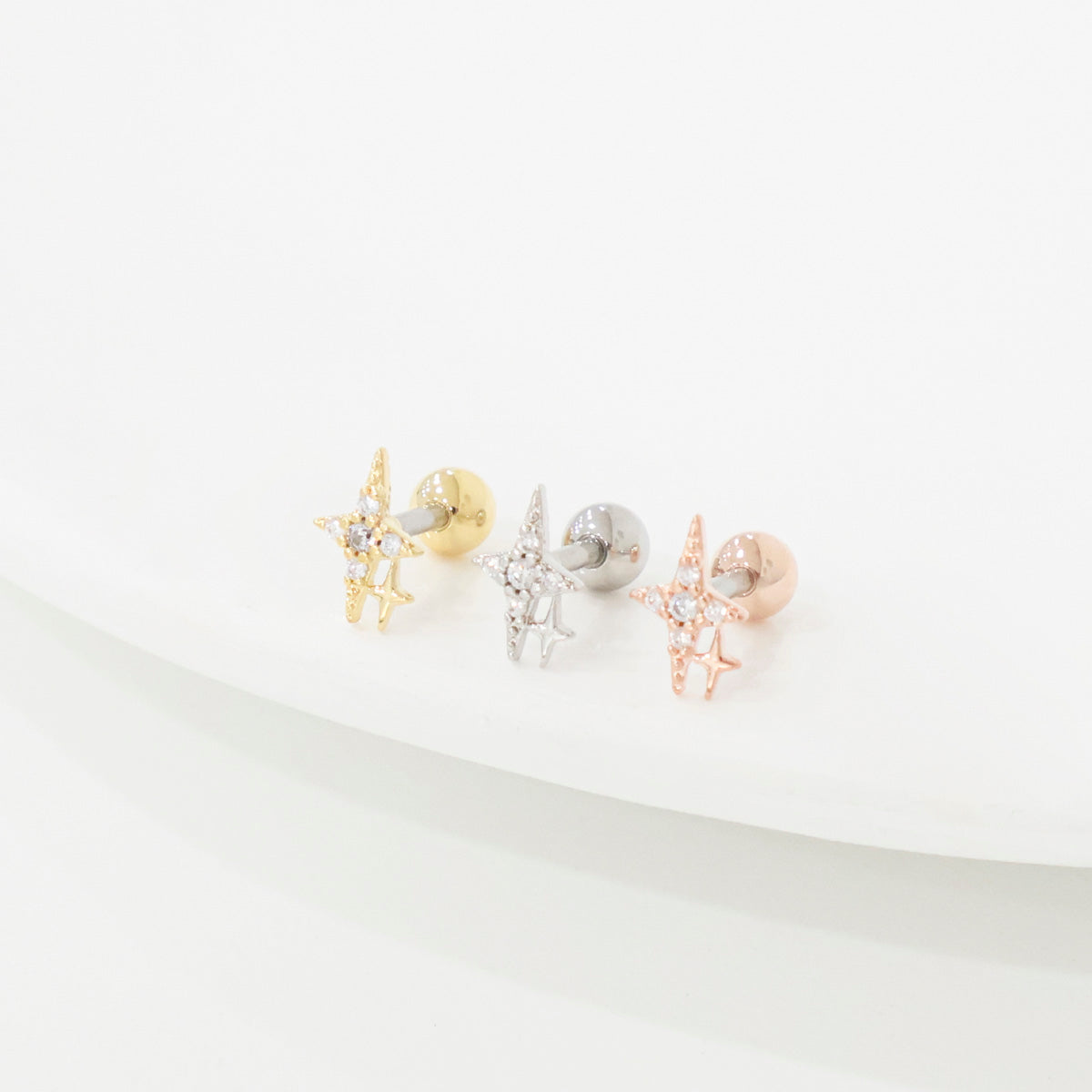 Starburst Helix Barbell Stud – Gold / Rose Gold / Silver (Single)