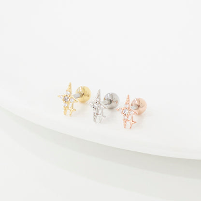 Starburst Helix Barbell Stud – Gold / Rose Gold / Silver (Single)