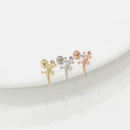 Sleek Gecko Lizard Cartilage Earring | Surgical Steel Helix Stud (Plain Metal)