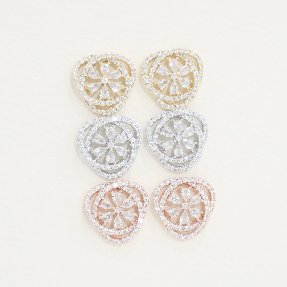 Heart Flower CZ Stud Earrings - 925 Silver