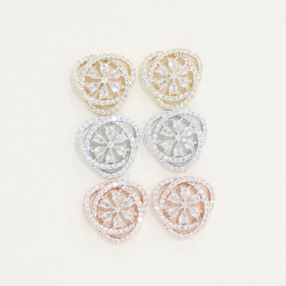 Heart Flower CZ Stud Earrings - 925 Silver