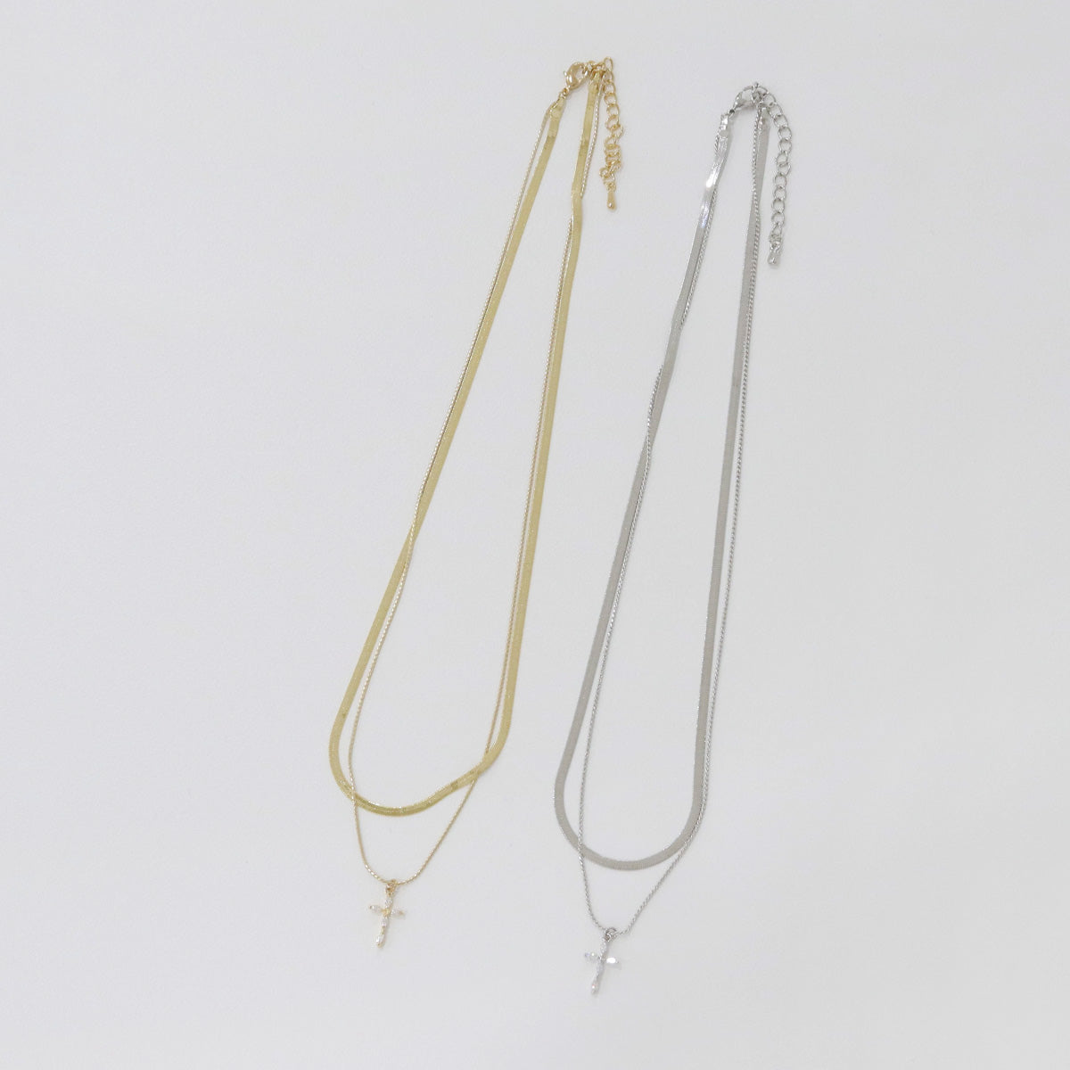 Layered Cross Pendant Necklace, Snake Chain & Box Chain Layered Necklace