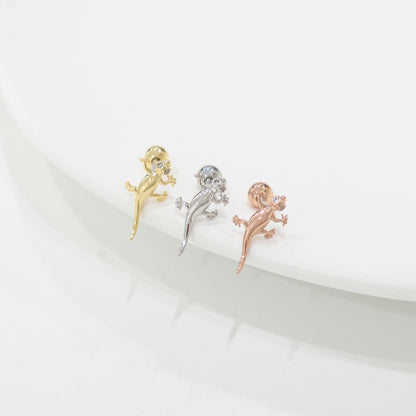 Sleek Gecko Lizard Cartilage Earring | Surgical Steel Helix Stud (Plain Metal)