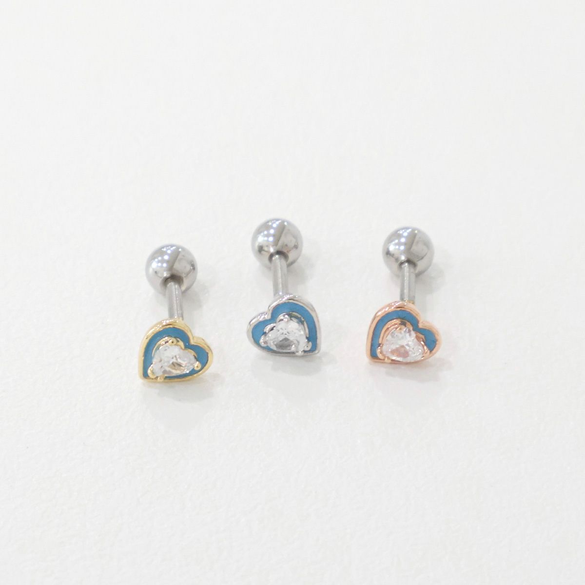 Sweetheart Crystal Barbell Stud Earrings – Ocean Blue & Blush Pink