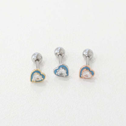Sweetheart Crystal Barbell Stud Earrings – Ocean Blue & Blush Pink