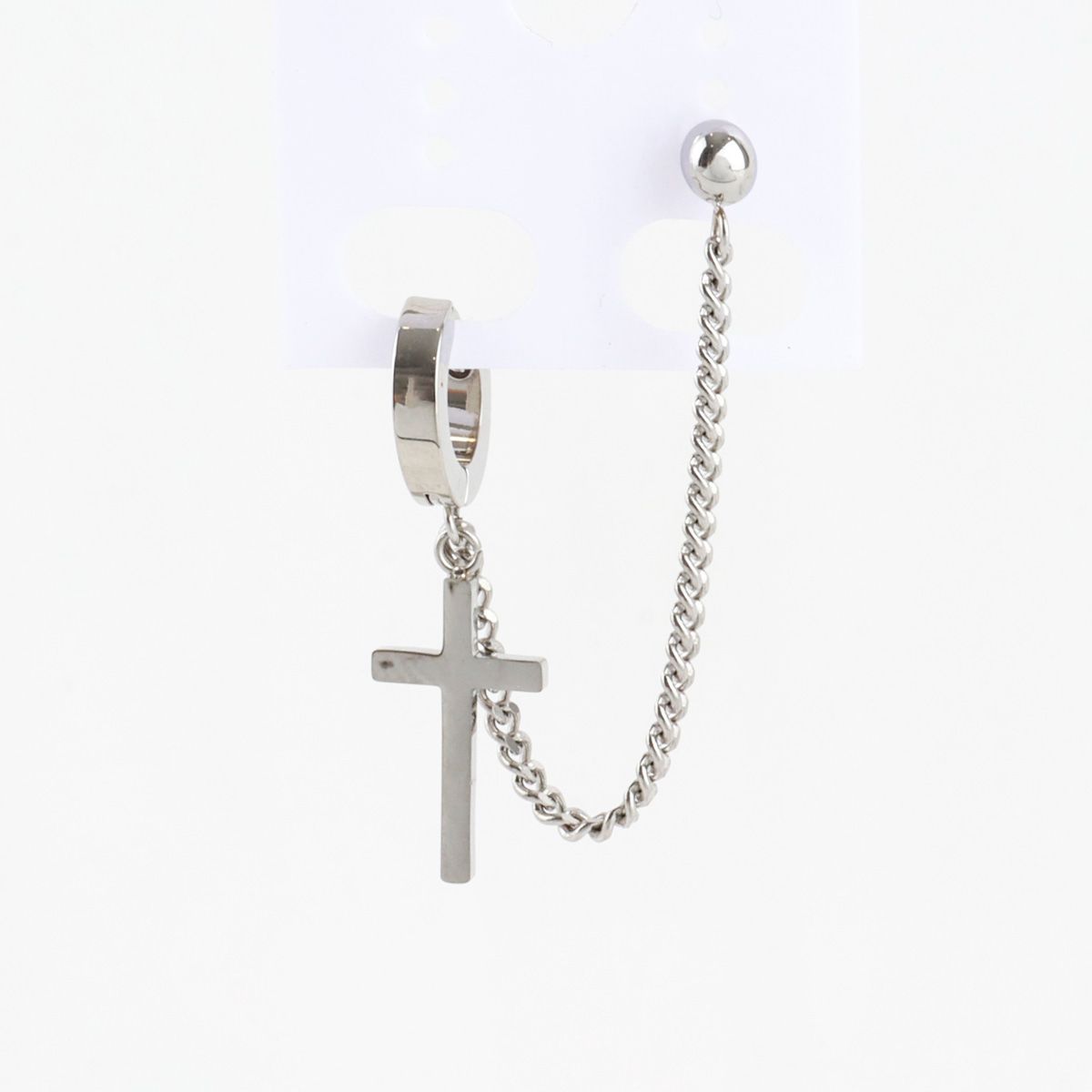 Cross Chain Barbell Earring, Silver Unisex Punk Style