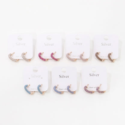 Sparkly Pavé Heart Huggie Hoop Earrings - 7 Colors CZ Cubic Zirconia | 14K Gold Plated Sterling Silver Posts