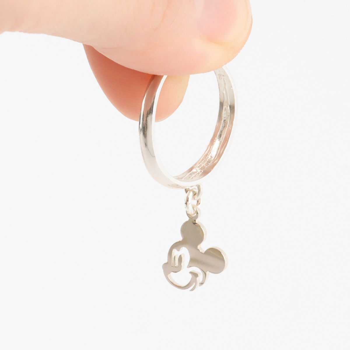 Heavy weight 925 sterling silver ring with Mickey Mouse charm pendant detail, solid construction jewelry
```