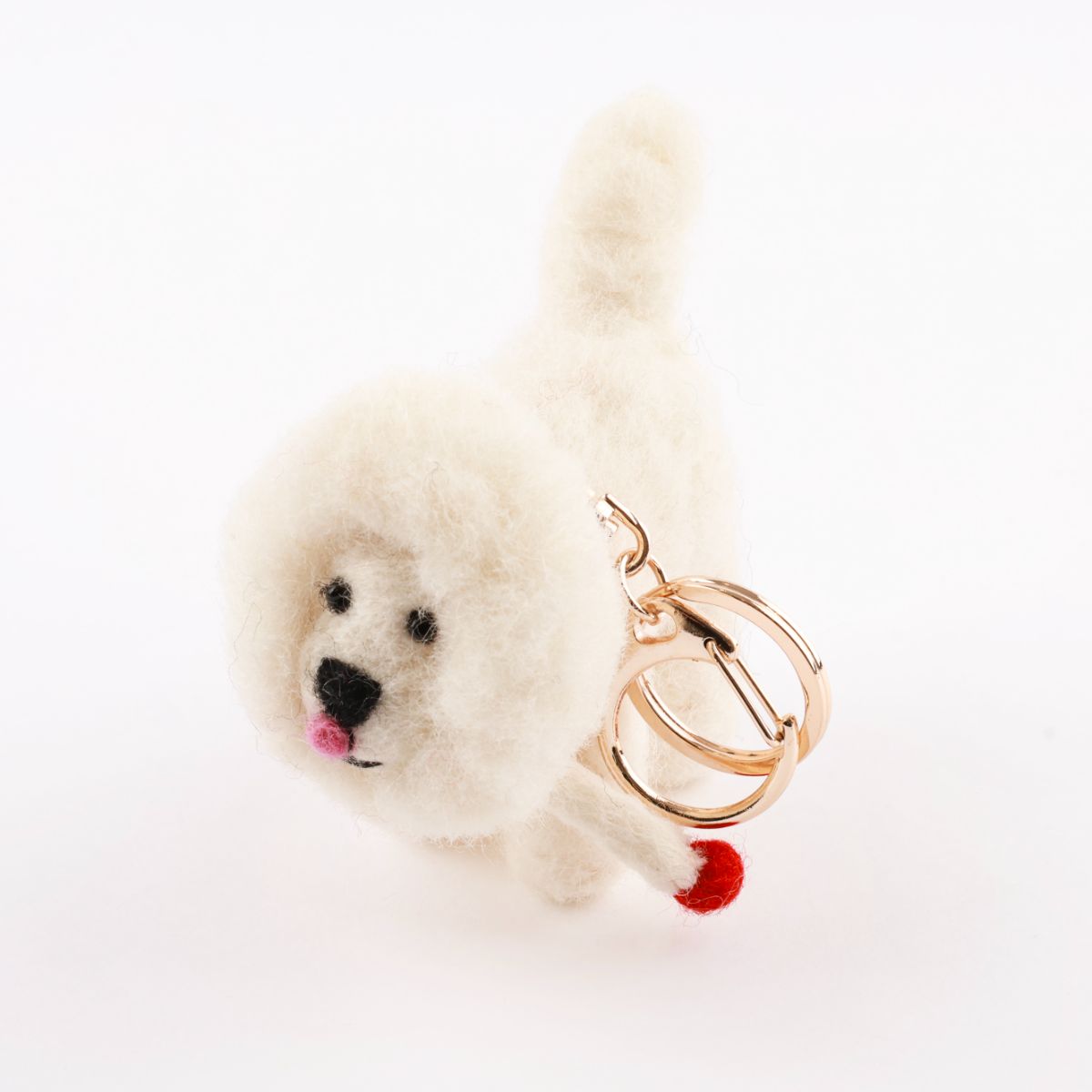 Handmade Needle Felted Bichon Frise Keychain | Wool Dog Bag Charm