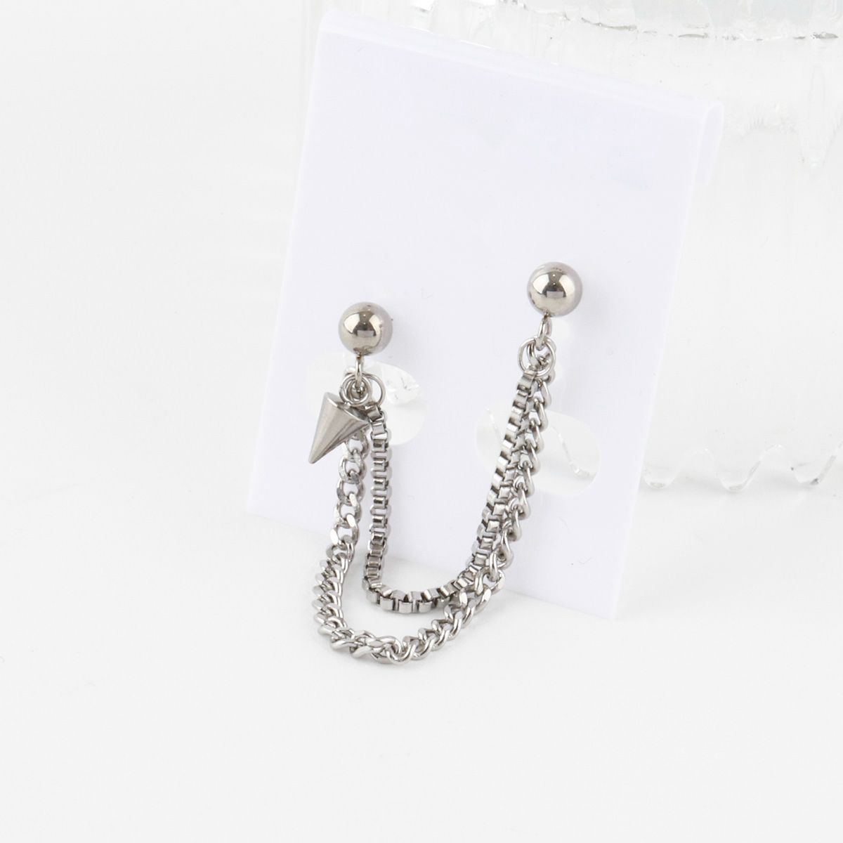 Surgical Steel Double Chain Piercing with Spike Charm - Silver