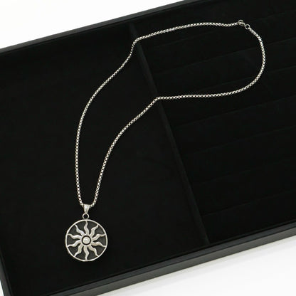 Sun Symbol Pendant Necklace — Stainless Steel Medallion | Unisex Layered Jewelry