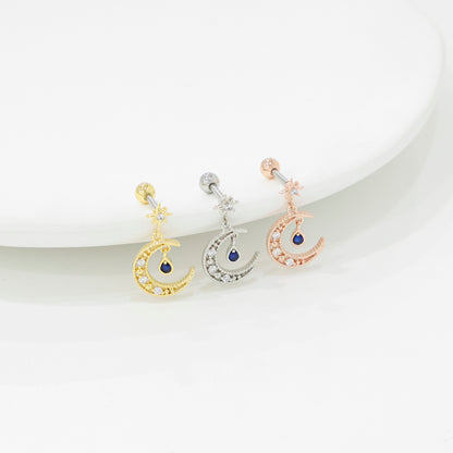 Celestial Moon Star Barbell Earring - Surgical Steel