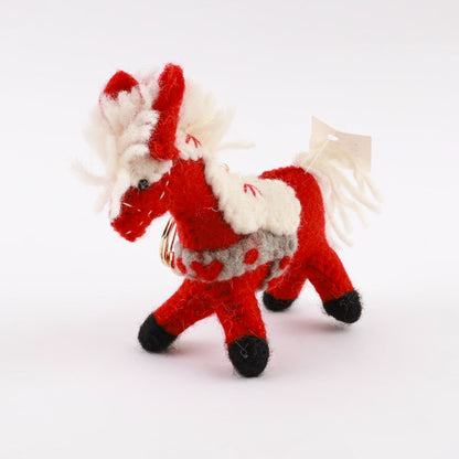 2026 Year of the Red Horse Wool Felt Lucky Charm Keychain - Handmade in Nepal