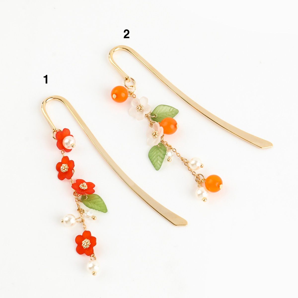 Handmade Floral Bookmark - Gold Hook with Pearl Drops