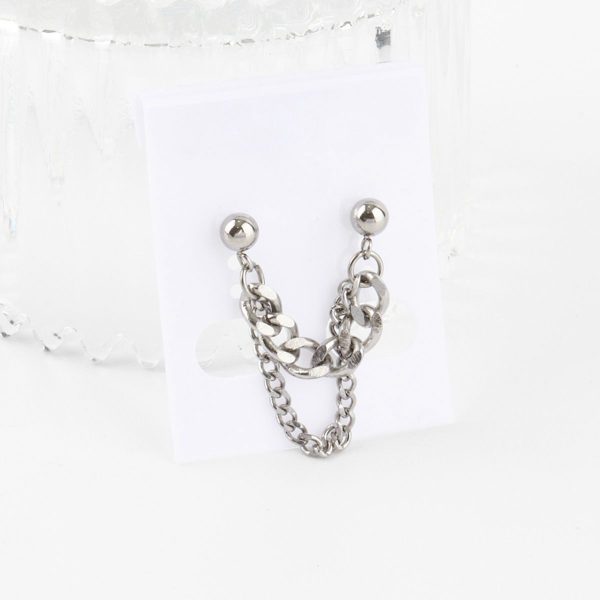 ayered chain cartilage earring with silver ball studs