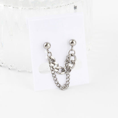 ayered chain cartilage earring with silver ball studs
