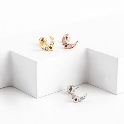 Black Star Crescent Moon Barbell in Gold, Silver & Rose Gold