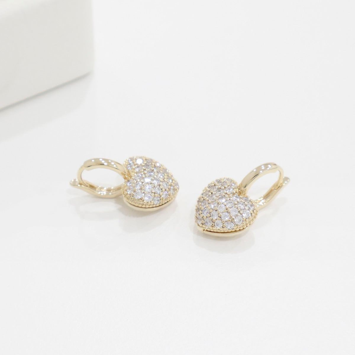 Pave Cubic Zirconia Puffy Heart Huggie Hoop Earrings Gold Silver Rose Gold