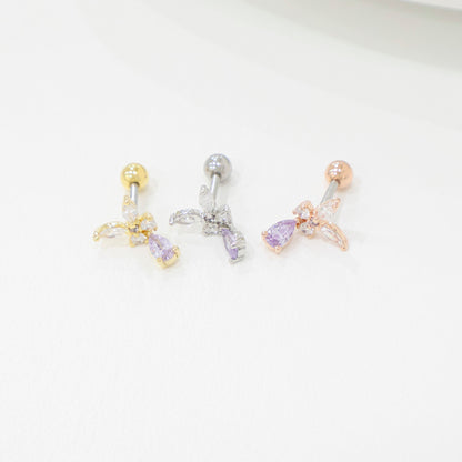 Butterfly Drop Barbell Earrings – Purple & Clear CZ | Cartilage Piercing | 8TTITTO8