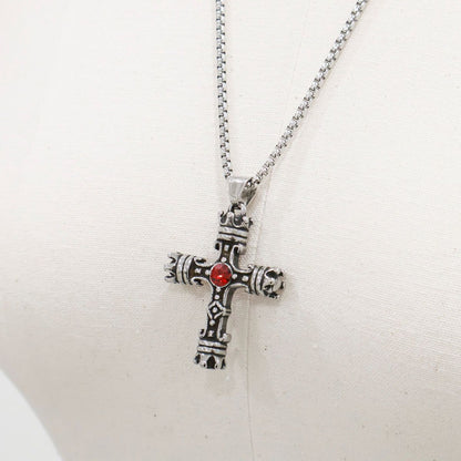 Stainless steel gothic cross necklace close-up