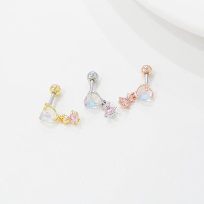 Iridescent Heart Bear Dangle Barbell – Kawaii Cartilage Piercing | Single