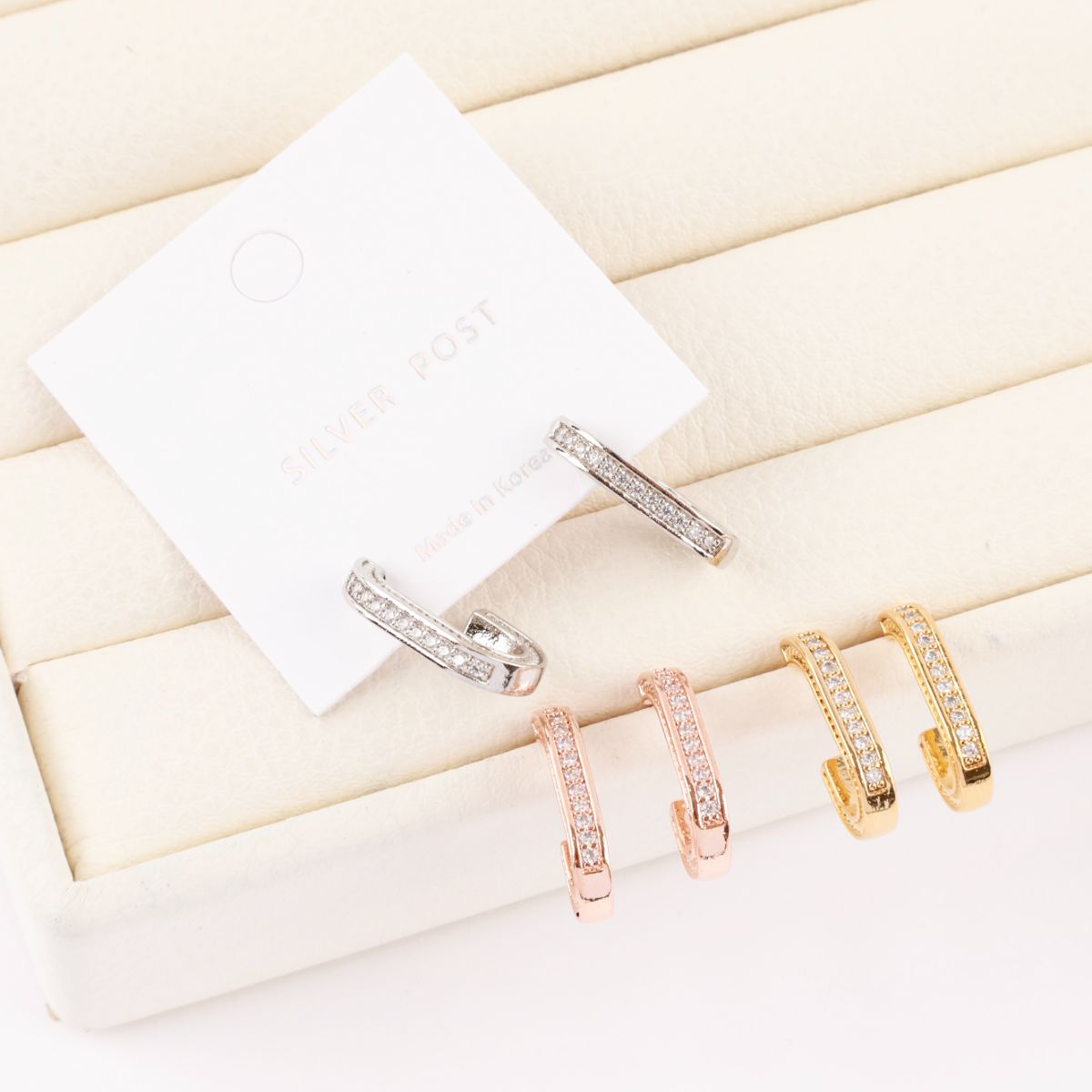 All three color options - gold, silver, rose gold oval drop earrings