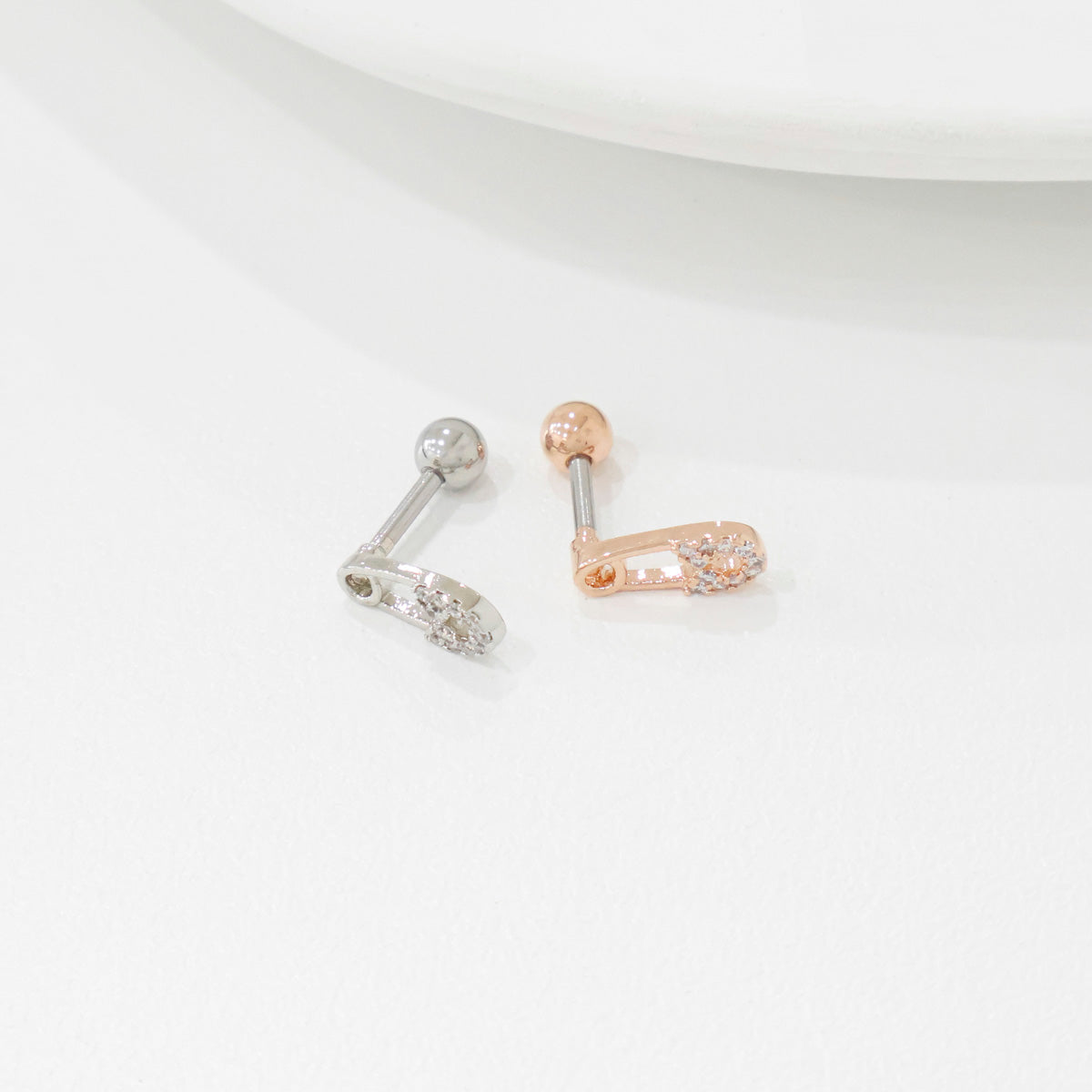 Safety pin earring with cubic zirconia stones