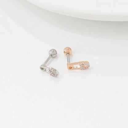 Safety pin earring with cubic zirconia stones