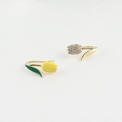 Asymmetric Tulip Ear Climbers - Gold