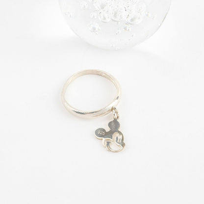 925 Sterling Silver Heavy Solid Mickey Mouse Charm Dangle Ring Thick Band Jewelry Gift