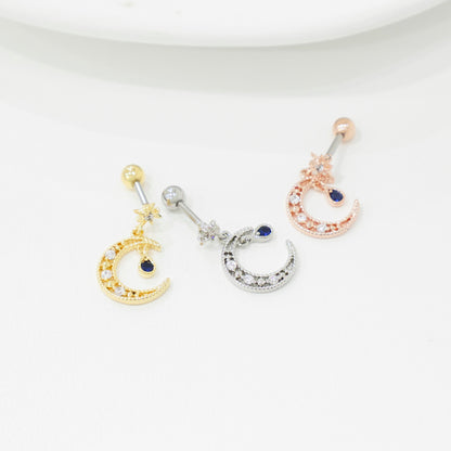 Celestial Moon Star Barbell Earring - Surgical Steel