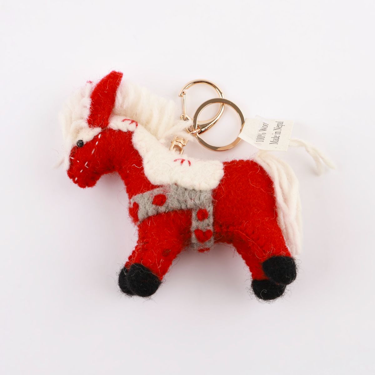 2026 Year of the Red Horse Wool Felt Lucky Charm Keychain - Handmade in Nepal