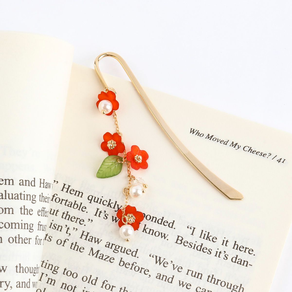Handmade Floral Bookmark - Gold Hook with Pearl Drops
