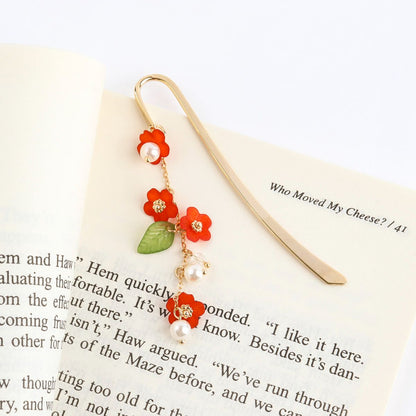 Handmade Floral Bookmark - Gold Hook with Pearl Drops