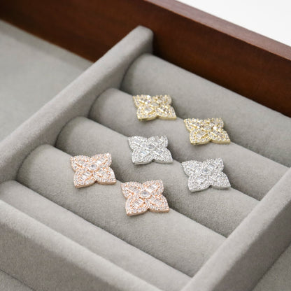 Luxury jewelry box display with all three colors of floral CZ studs