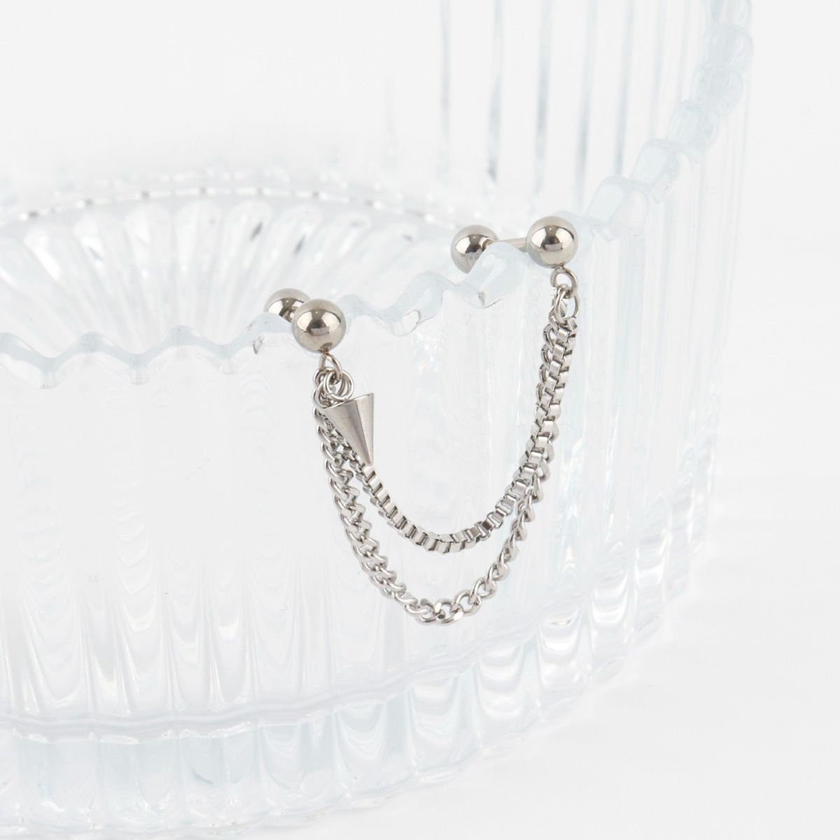 Surgical Steel Double Chain Piercing with Spike Charm - Silver