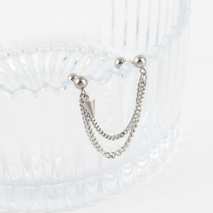 Surgical Steel Double Chain Piercing with Spike Charm - Silver