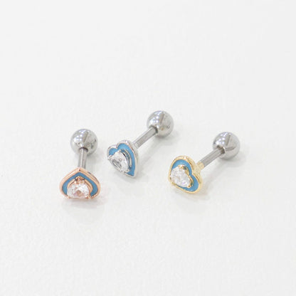 Sweetheart Crystal Barbell Stud Earrings – Ocean Blue & Blush Pink