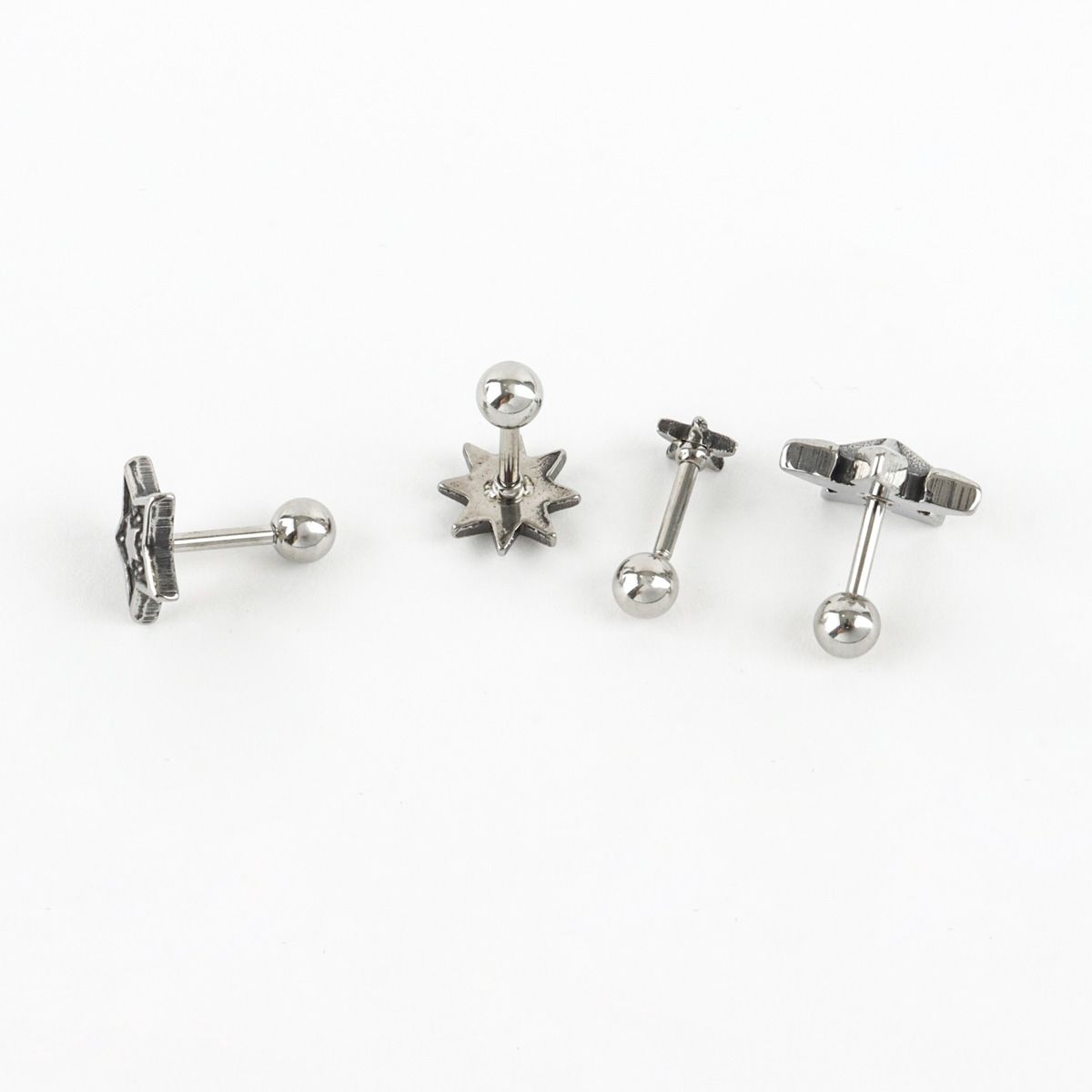 Vintage Y2K Chunky Star Barbell Stud Earrings - Surgical Steel Post, 4 Edgy Designs for Ear Stacking