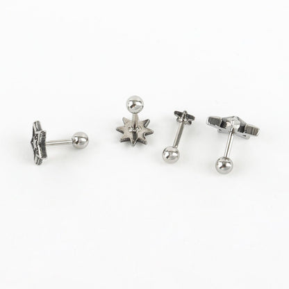 Vintage Y2K Chunky Star Barbell Stud Earrings - Surgical Steel Post, 4 Edgy Designs for Ear Stacking